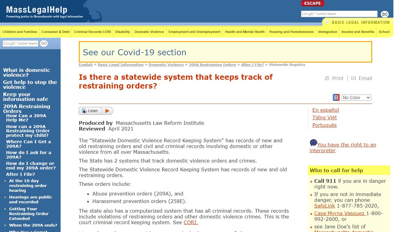 Is there a statewide system that keeps track of restraining orders ...